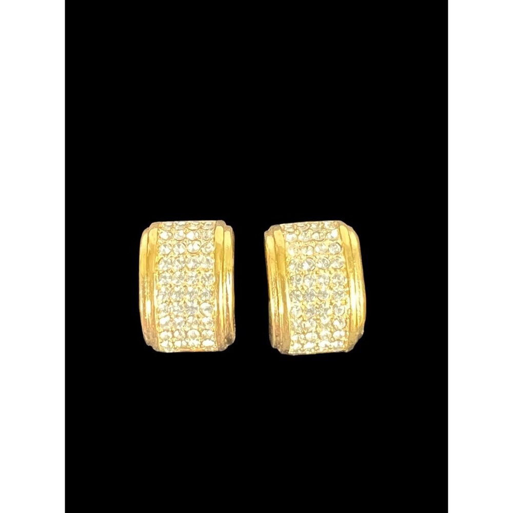Christian Dior Vintage Gold-Tone Clip-On Earrings With Rhinestone Accents
